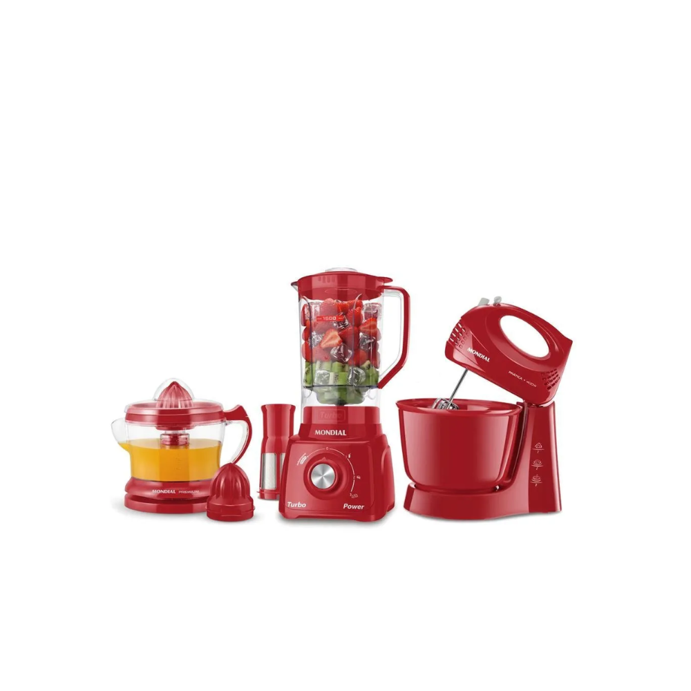 Kit Mondial Liquidificador + Batedeira + Espremedor Vermelho - VERM