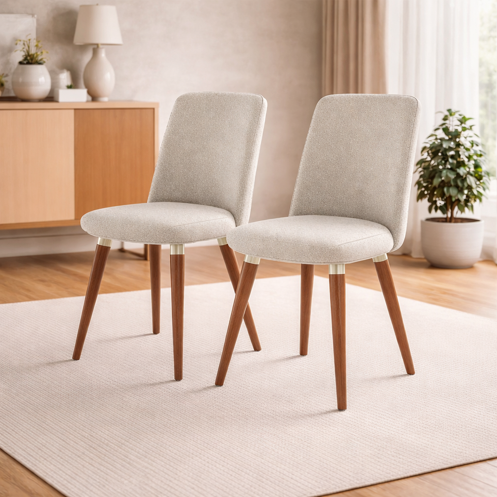 Kit 2 Cadeiras Giratórias Dakota M2 Província Estofadas com Base Giratória - NATURAL / CHAMPANHE / BOUCLE 04 / CARAMEL