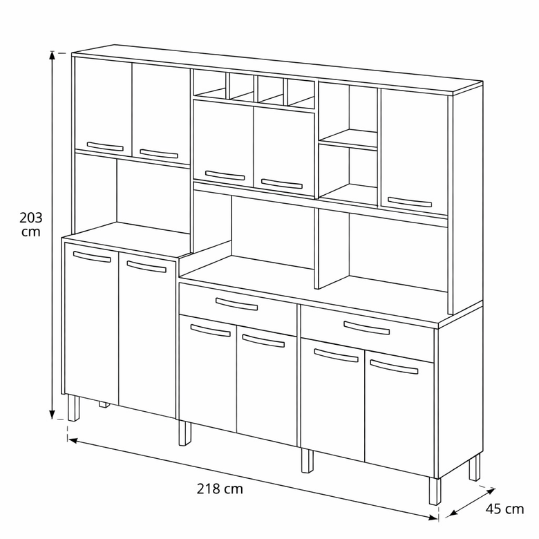 Kit de Cozinha Milano 11 Portas 2 Gavetas e Nichos Fiorello