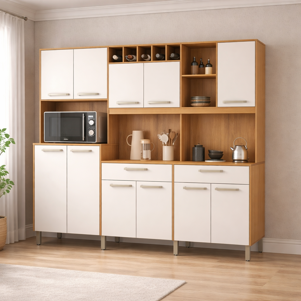 Kit de Cozinha Milano 11 Portas 2 Gavetas e Nichos Fiorello - FREIJO/OFFWHITE