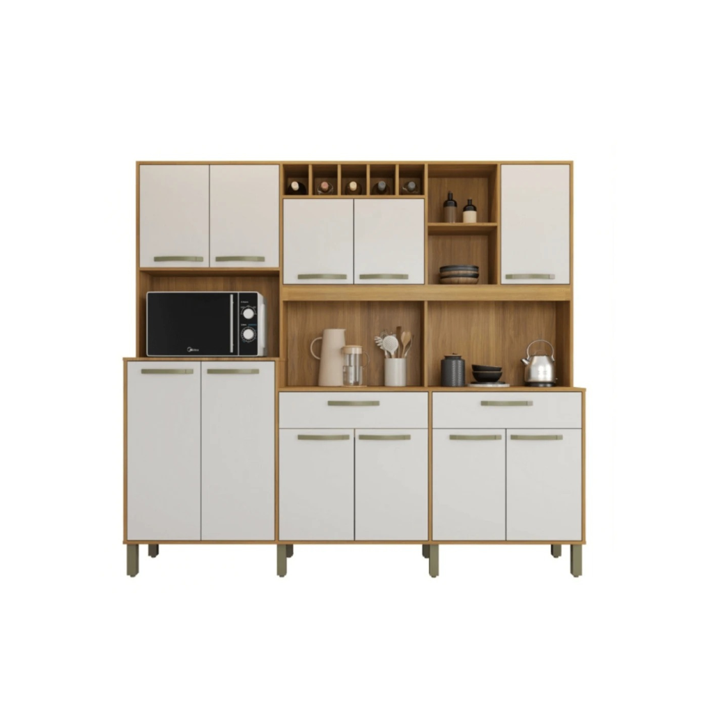 Kit de Cozinha Milano 11 Portas 2 Gavetas e Nichos Fiorello - FREIJO/OFFWHITE