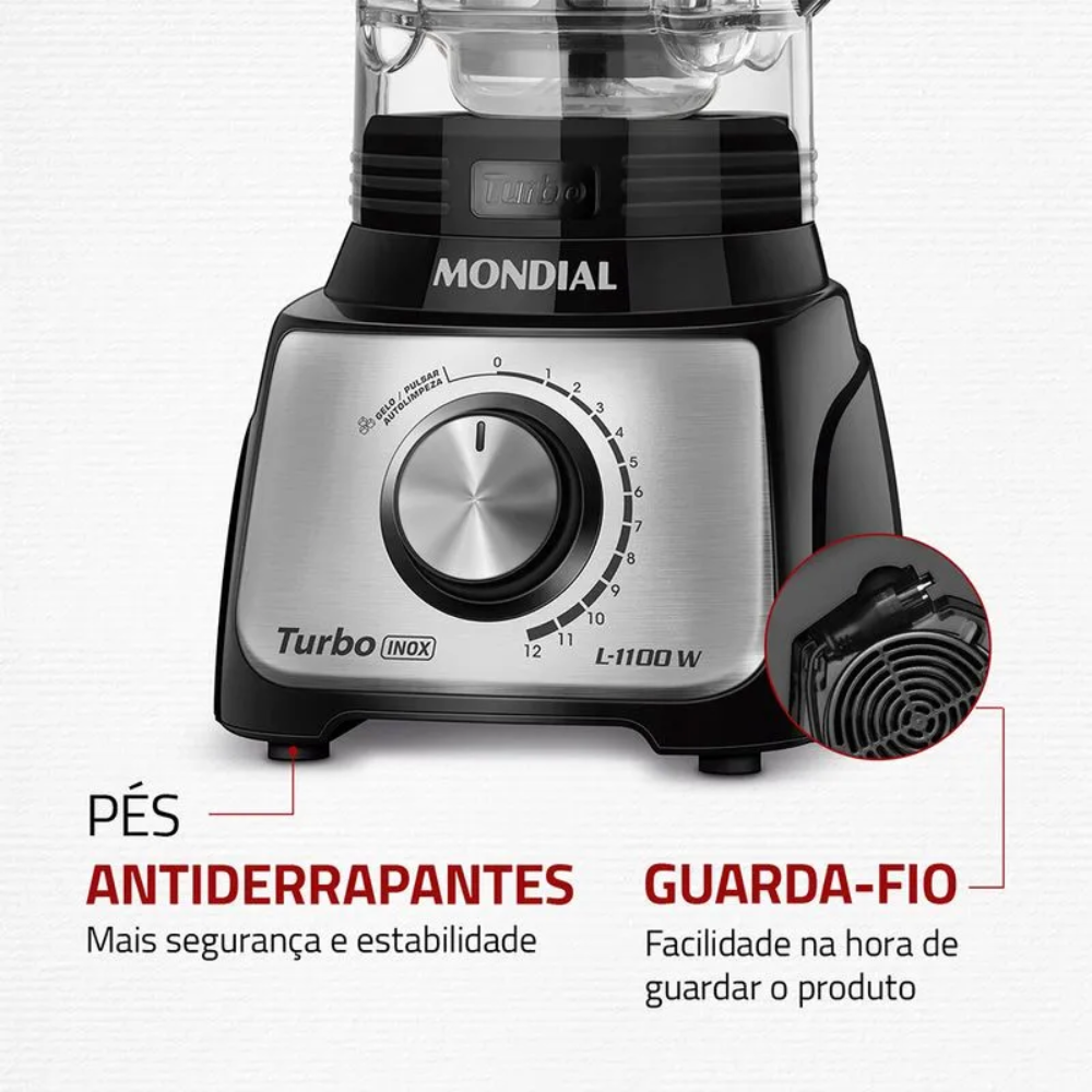 Liquidificador Mondial L-1100-BI 12 Velocidades 1100W - PRETO