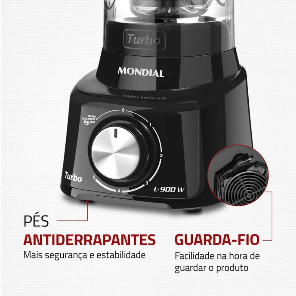 Liquidificador Mondial L-900-FB 5 Velocidades 900W - PRETO