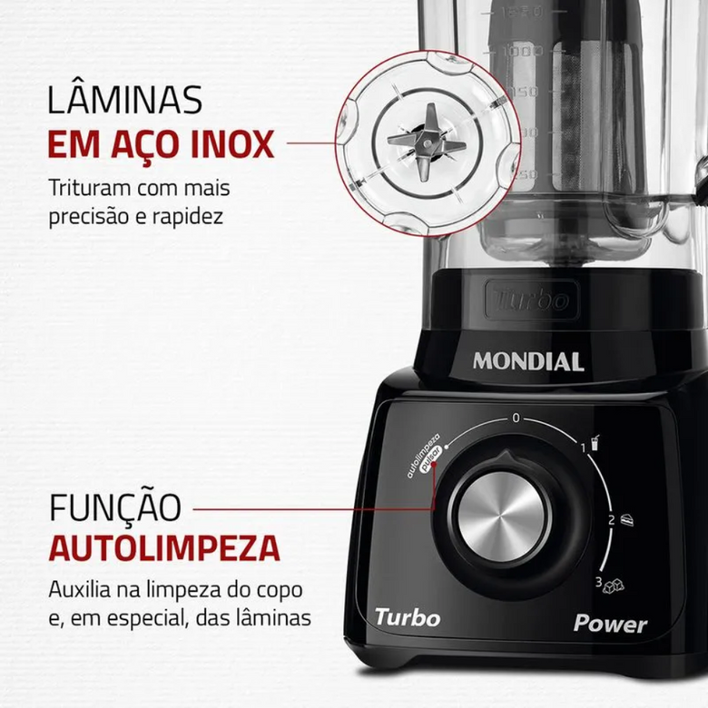 Liquidificador Mondial Turbo Power L-99-FB 3 Velocidades 550W