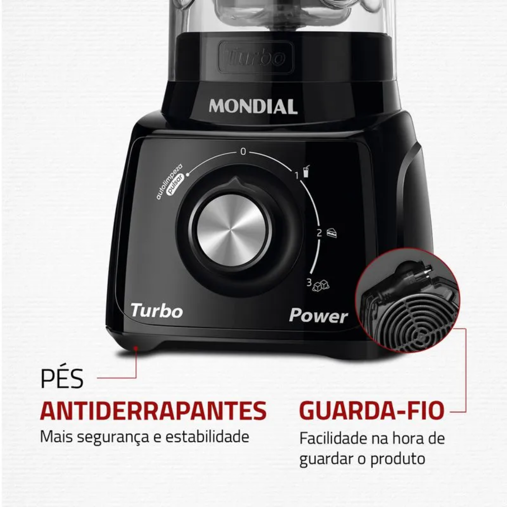 Liquidificador Mondial Turbo Power L-99-FB 3 Velocidades 550W - PRETO