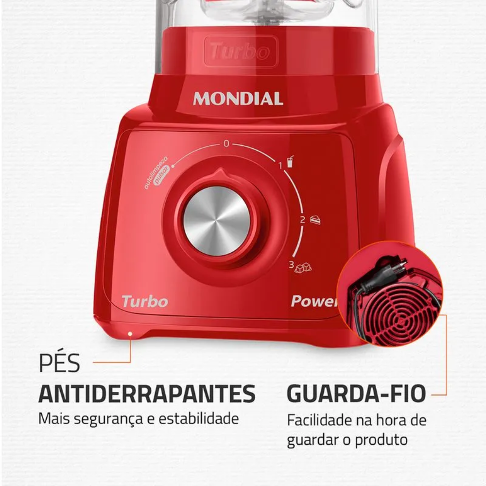 Liquidificador Mondial Turbo Power L-99-FR 3 Velocidades 550W - VERM
