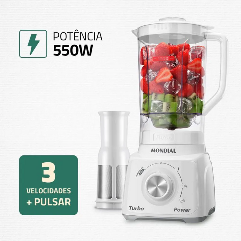 Liquidificador Mondial Turbo Power L-99 WG com Filtro 3 Velocidades 550W