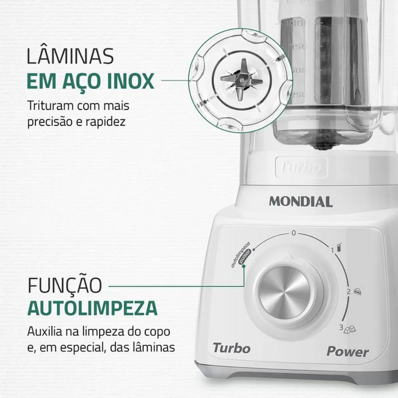Liquidificador Mondial Turbo Power L-99 WG com Filtro 3 Velocidades 550W