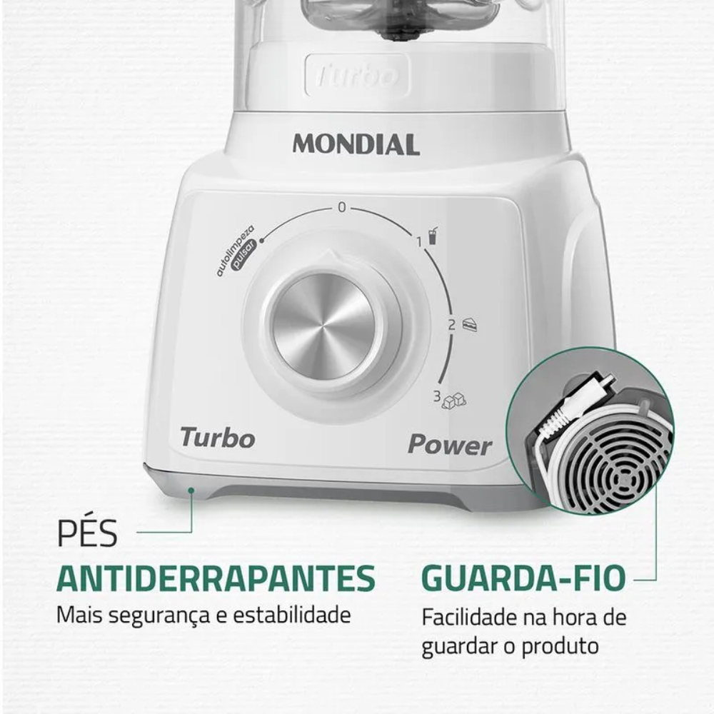 Liquidificador Mondial Turbo Power L-99 WG com Filtro 3 Velocidades 550W - BRANCO