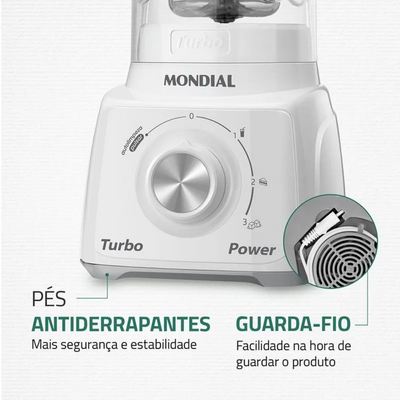 Liquidificador Mondial Turbo Power L-99 WG com Filtro 3 Velocidades 550W
