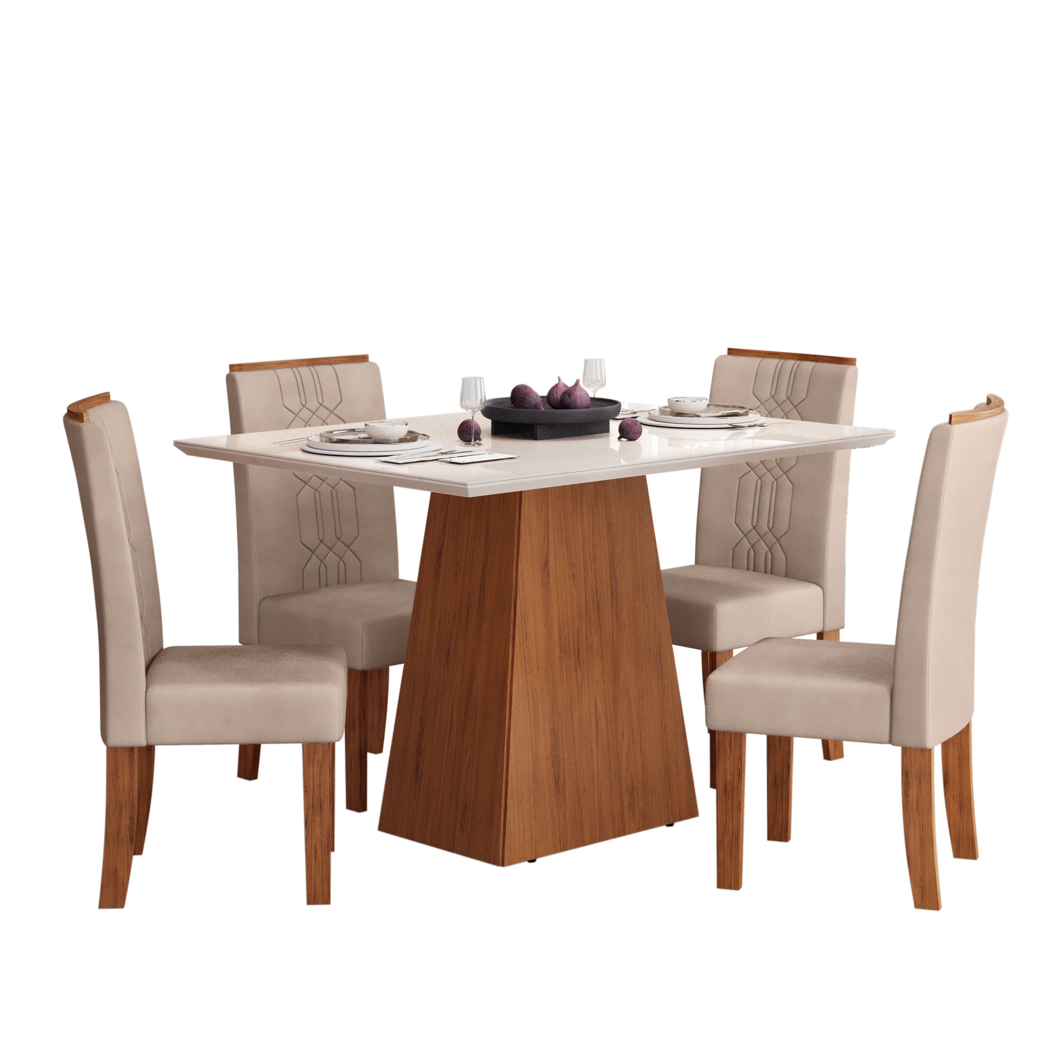 Conjunto de Mesa de Jantar Dulce 120x90 com 4 Cadeiras Zoe Dj Móveis - FREIJO E CREME
