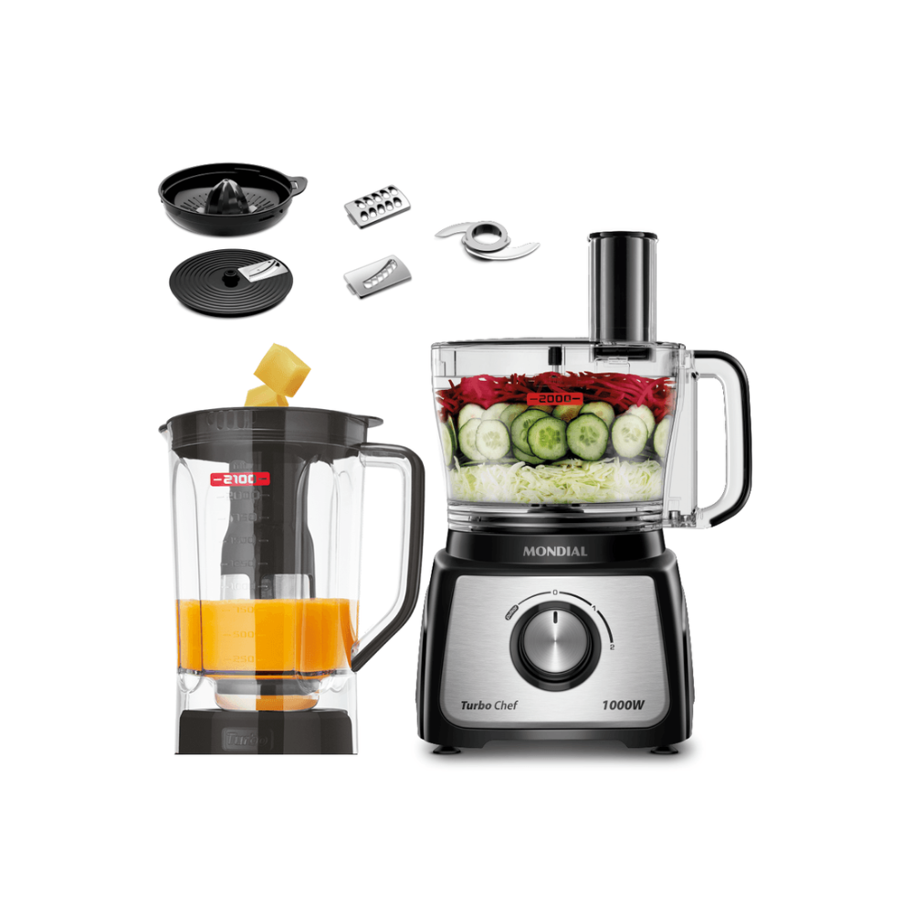 Multiprocessador Mondial Turbo Chef 7 em 1 MPN-01-BE 2 Velocidades 1000W - PRETO