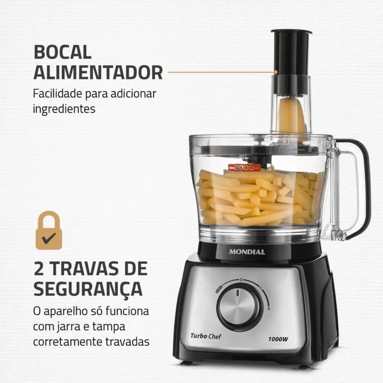 Multiprocessador Mondial Turbo Chef 7 em 1 MPN-01-BE 2 Velocidades 1000W