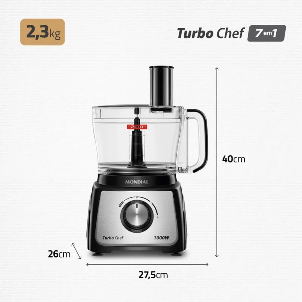 Multiprocessador Mondial Turbo Chef 7 em 1 MPN-01-BE 2 Velocidades 1000W