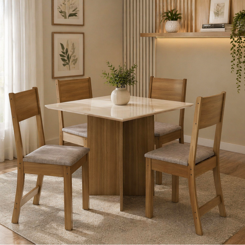 Conjunto de Mesa Helo Poliman com 4 Cadeiras Karlas