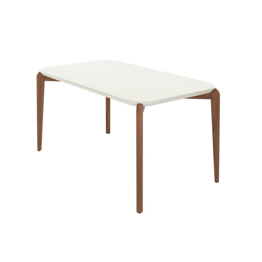 Mesa de Jantar Donatella 135cm Retangular com Vidro Província para 4 Lugares - OFF WHITE FOSCO / NATURAL