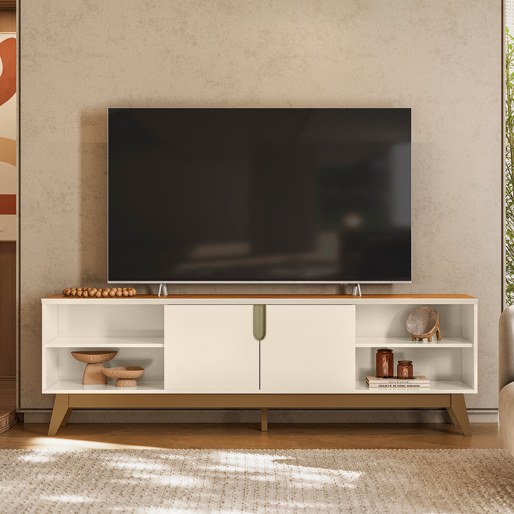 Rack para Tv de até 75 Polegadas Campinas 2 Portas com Nichos Mobler - OFF WHITE/CANELA