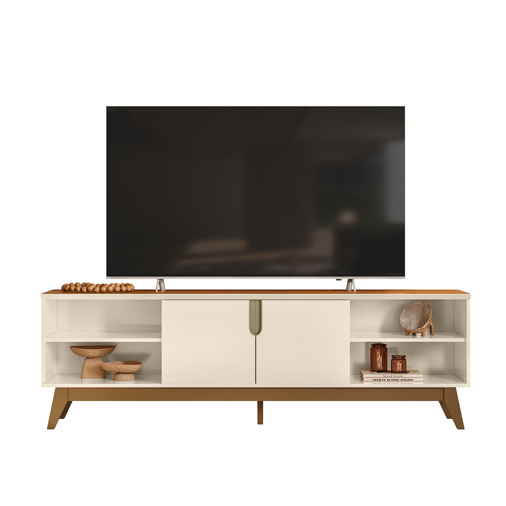 Rack para Tv de até 75 Polegadas Campinas 2 Portas com Nichos Mobler - OFF WHITE/CANELA