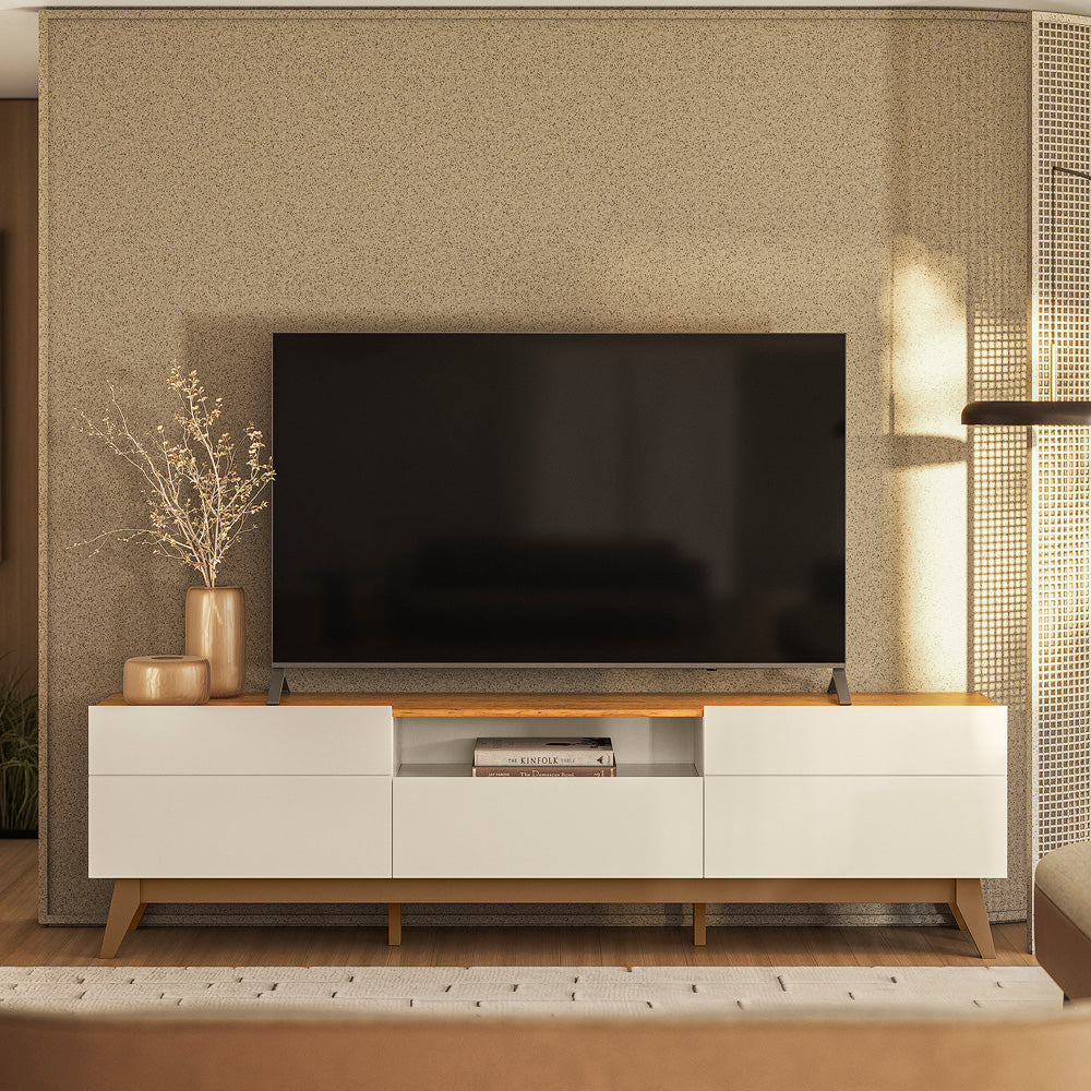 Rack para Tv de até 75 Polegadas Diadema 2 Portas 1 Gaveta com Nichos Mobler - OFF WHITE/CANELA