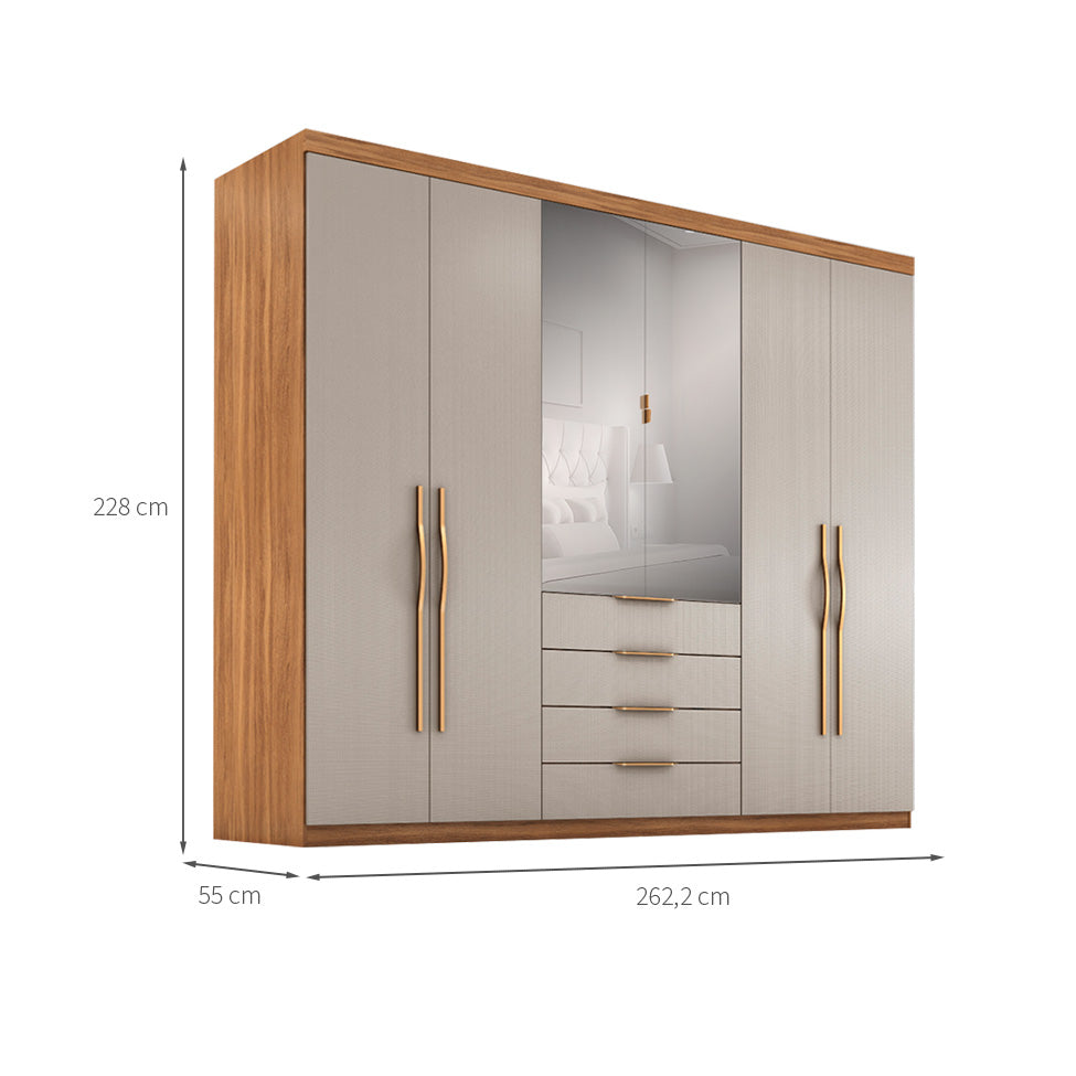 Guarda-Roupa Casal Com Espelho 6 Portas 4 Gavetas Giardino Demóbile