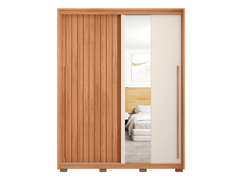 Guarda Roupa Solteiro 2 Portas de Correr com Espelho e 3 Gavetas 1.8 Moviment Caemmun