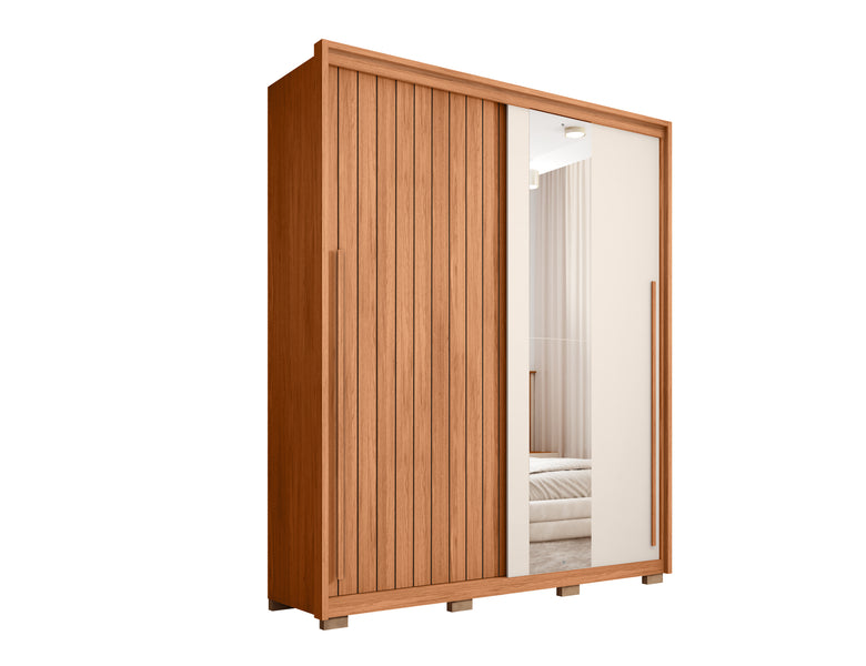 Guarda Roupa Solteiro 2 Portas de Correr com Espelho e 3 Gavetas 1.8 Moviment Caemmun