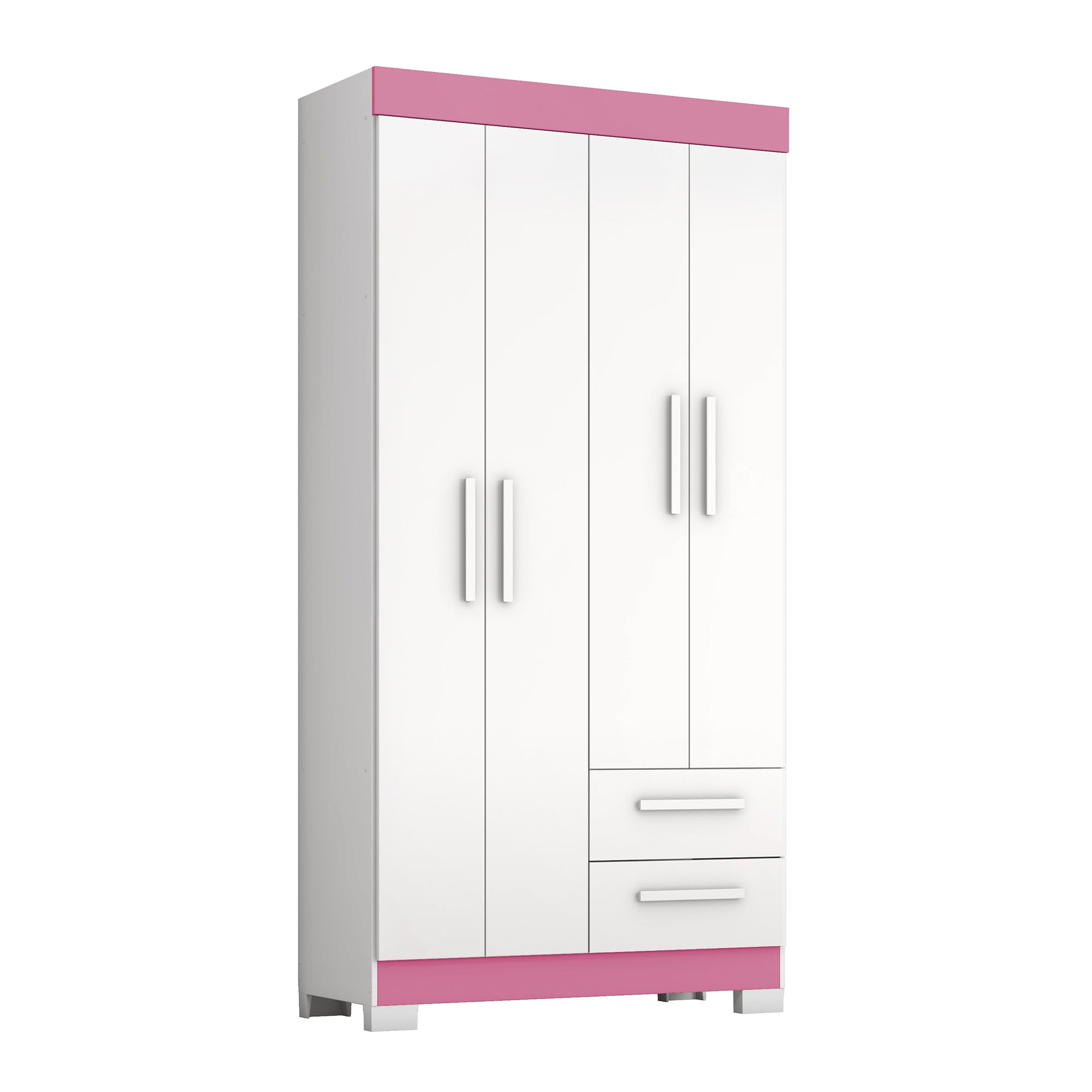 Guarda-Roupa Solteiro 4 Portas 2 Gavetas Nt6010 Notável Móveis - BRANCO/ROSA