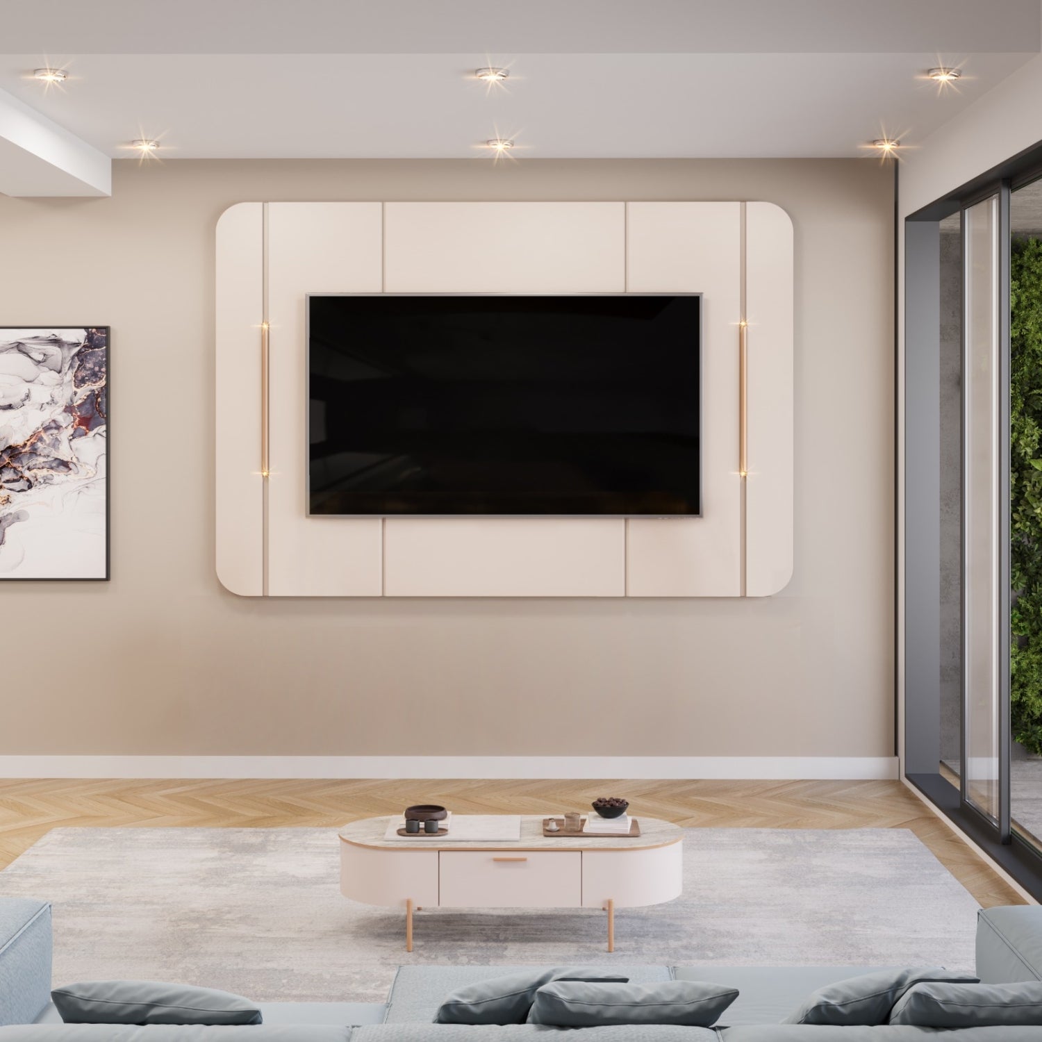 Painel Para TV até 65" MDF Luminárias de LED Adele DJ Móveis