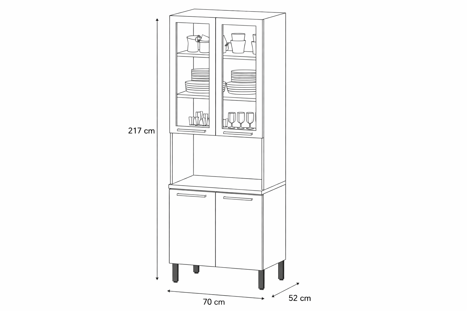 Paneleiro Avelã com 2 Portas de Vidro e 2 Portas Telasul