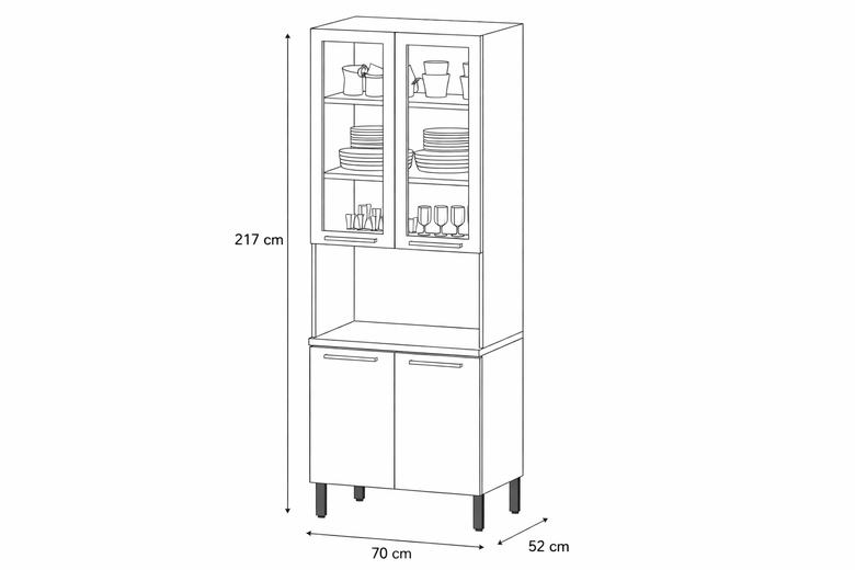 Paneleiro Avelã com 2 Portas de Vidro e 2 Portas Telasul
