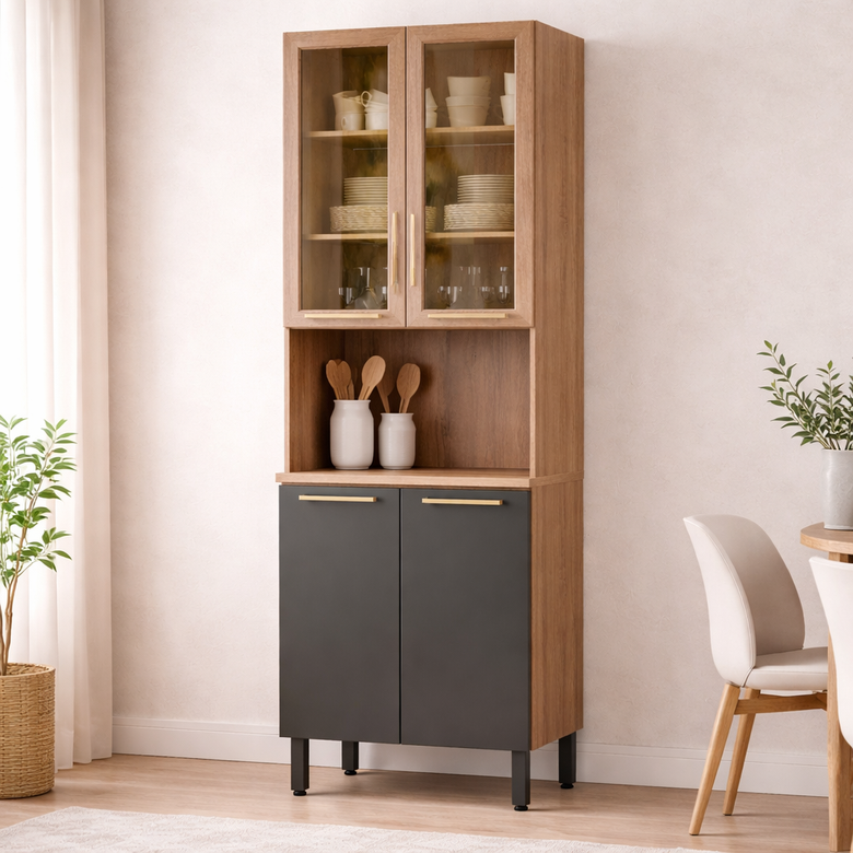 Paneleiro Avelã com 2 Portas de Vidro e 2 Portas Telasul