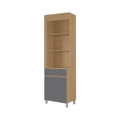 Paneleiro Realeza 1 Porta 1 Gaveta 65cm com Nicho Nesher - CARVALHO/CINZA