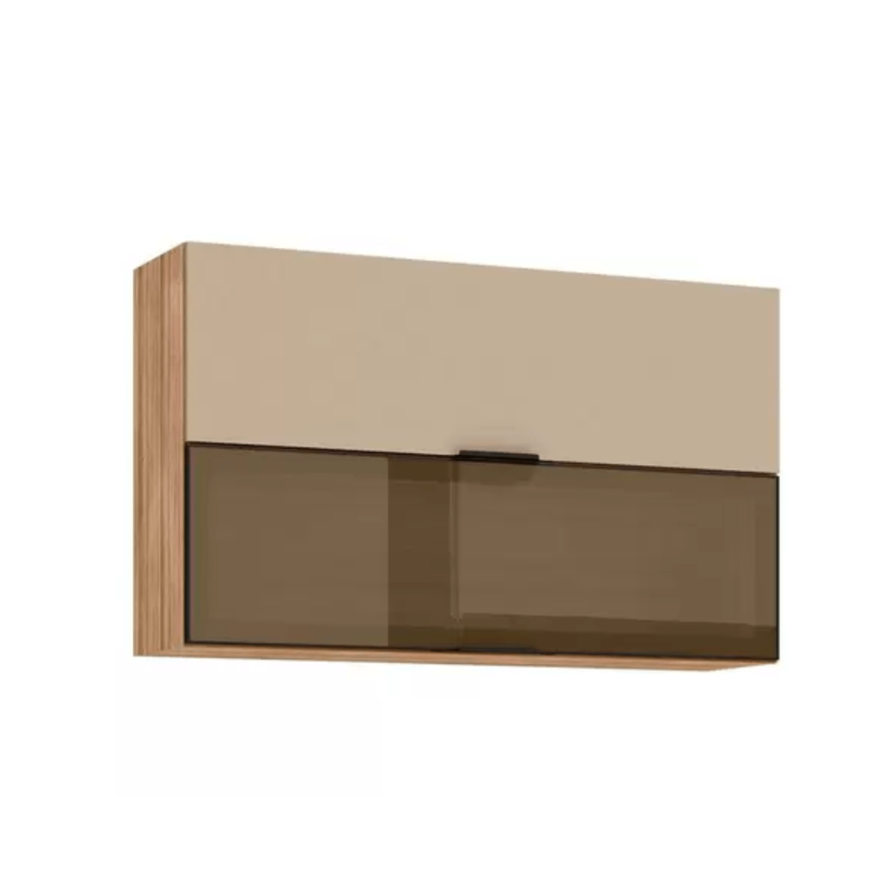 Armário Aéreo  2 Portas Basculantes 1 com Vidro 120 cm Aluminum  Kits Paraná - FREIJO/VANILLA