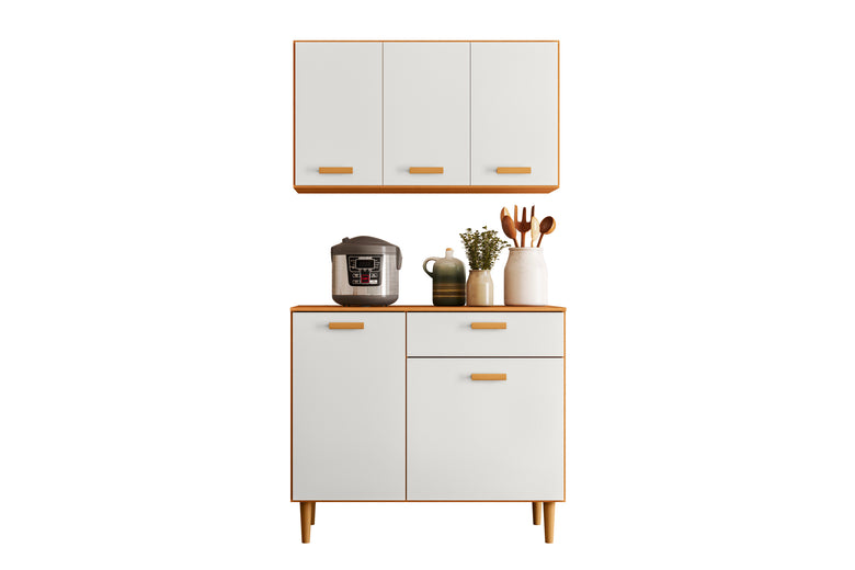 Cozinha Compacta Balcão e Armário Aéreo Ester Poliman Móveis