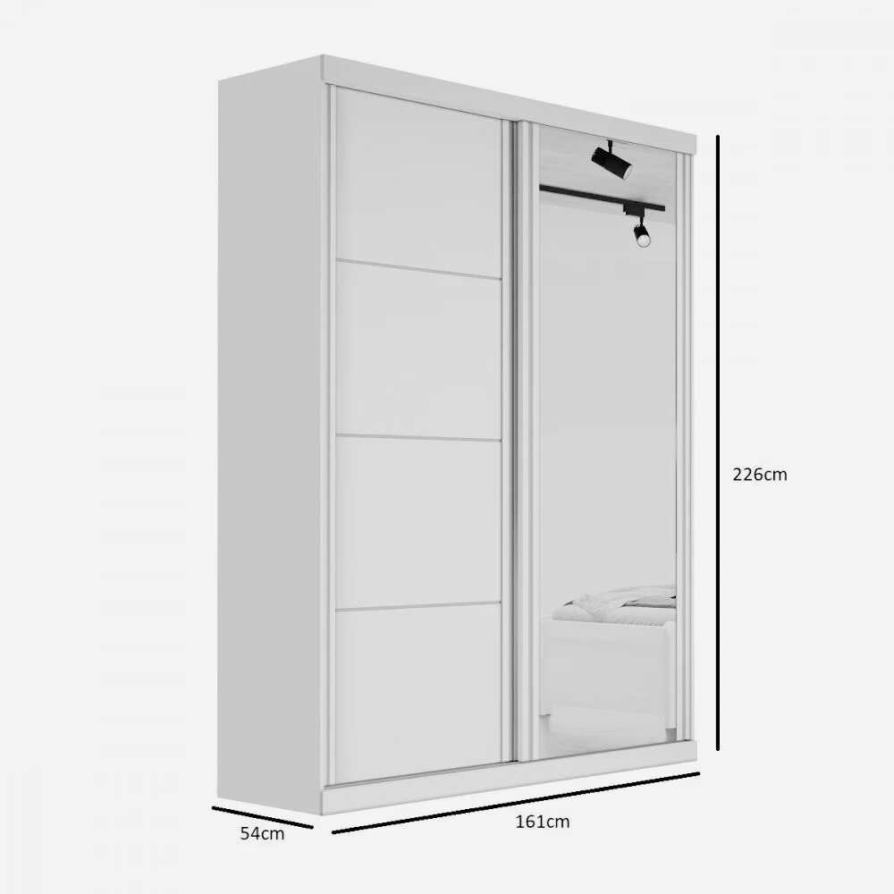Guarda-Roupa 2 Portas Solteiro Búzios Bianchi com Espelho