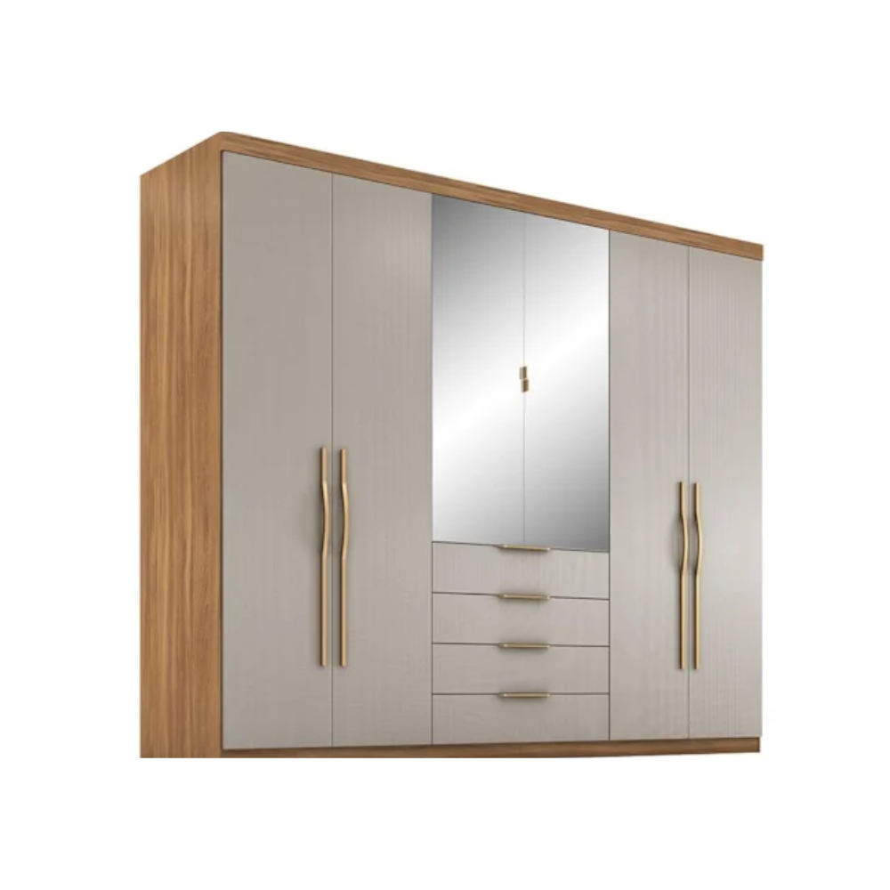 Guarda-Roupa Casal Com Espelho 6 Portas 4 Gavetas Giardino Demóbile - AMENDOLA/NUDE PRIME TX FLEX