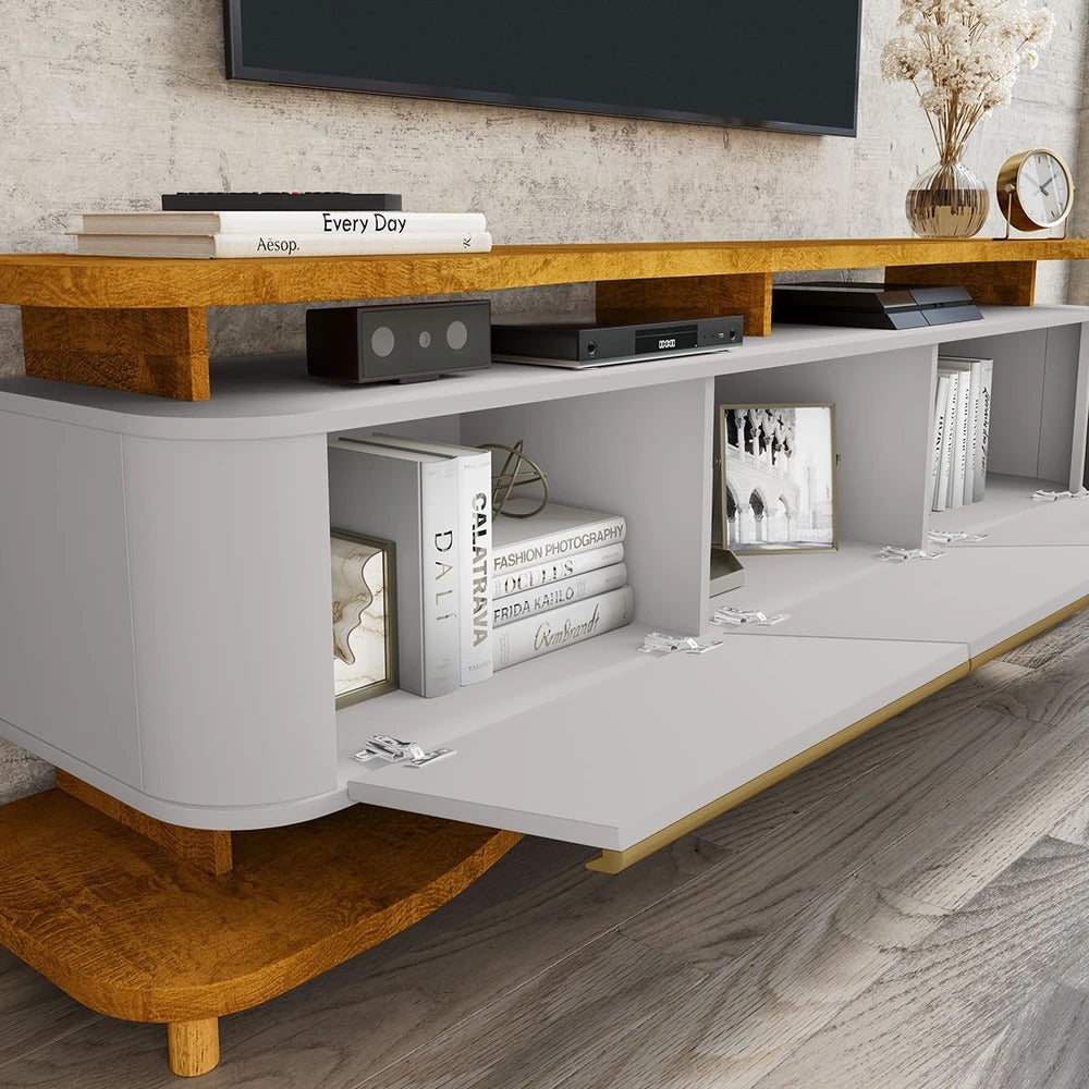 Rack para TV até 75 Polegadas Guarapari Bechara 180cm com 3 Portas - OFF WHITE/NATURELE