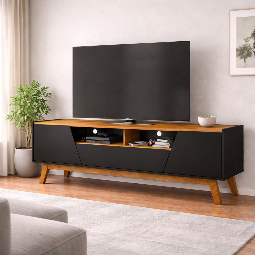 Rack para TV até 65 Polegadas Florença Bechara - PTO FOSCO/NATURELE