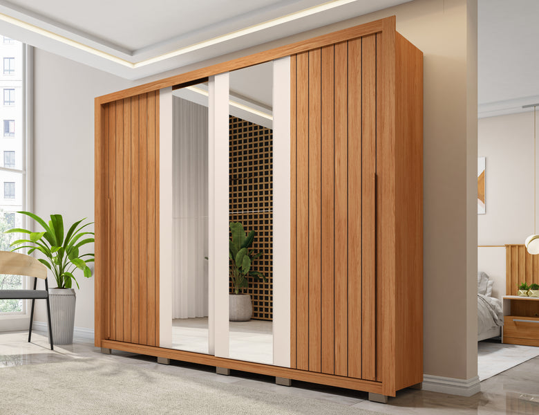 Guarda Roupa Casal 2 Portas de Correr com Espelho e 4 Gavetas 2.4 Flex Moviment Caemmun