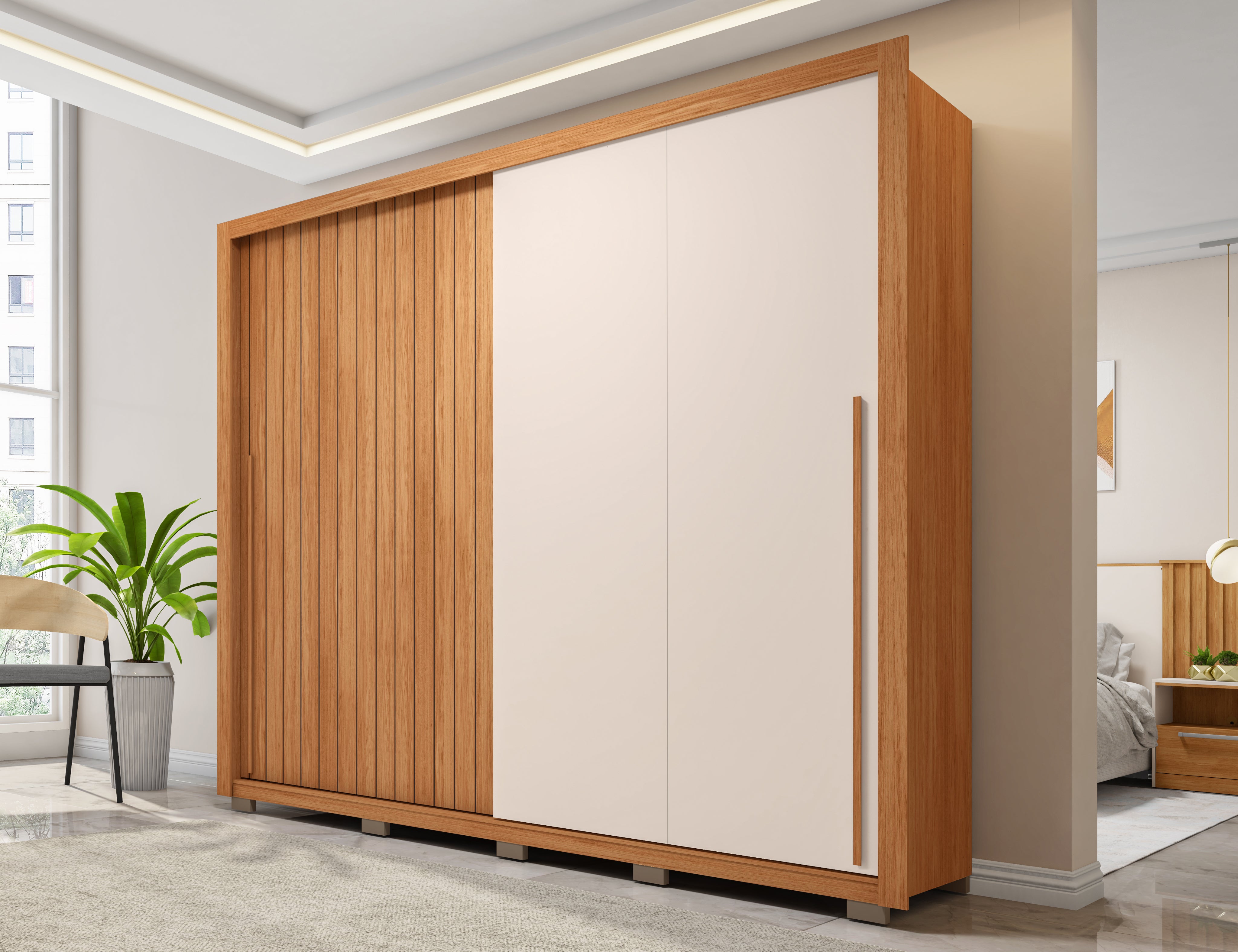 Guarda Roupa Casal 2 Portas de Correr com Espelho e 4 Gavetas 2.4 Flex Moviment Caemmun