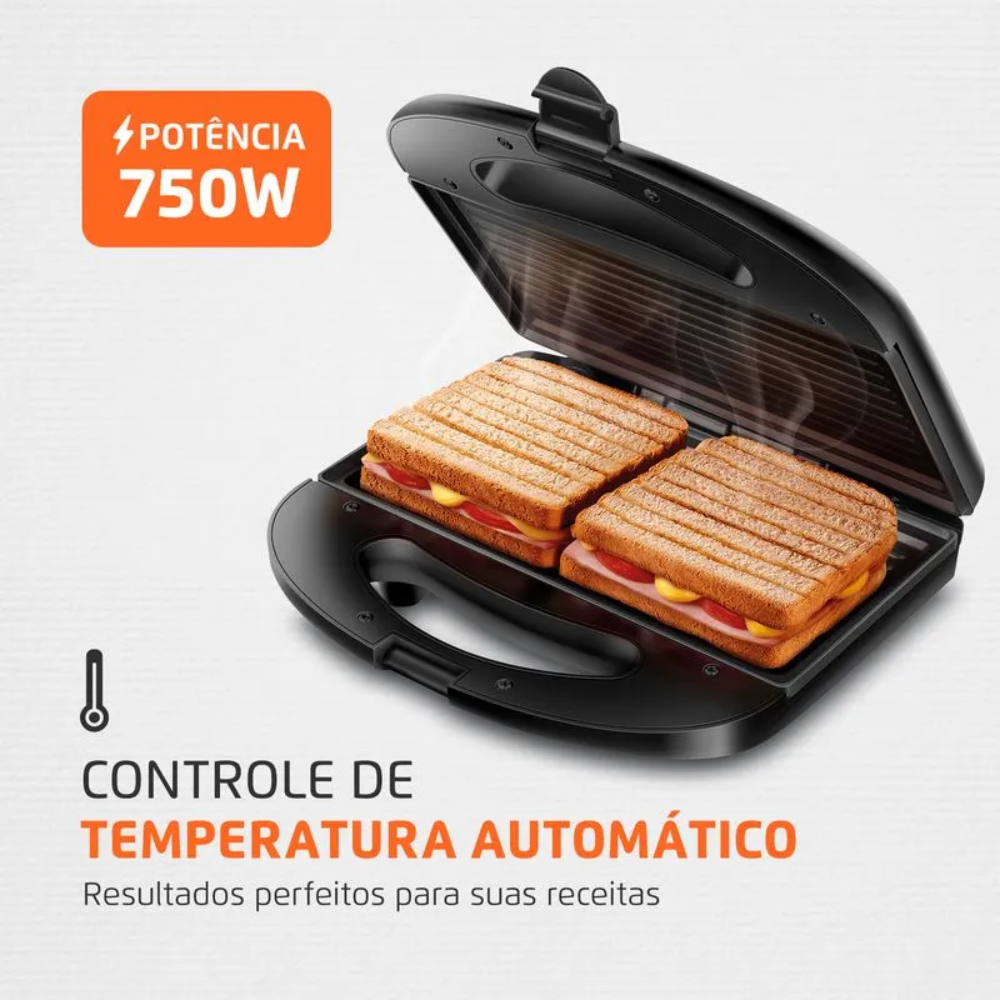 Sanduicheira/Grill Mondial S-20 750W - INOX/PRETO