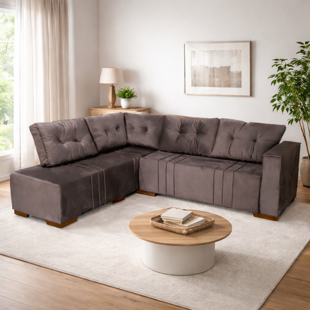 Sofá de Canto 5 Lugares Divano Bacetto - VELUDO/MARRON