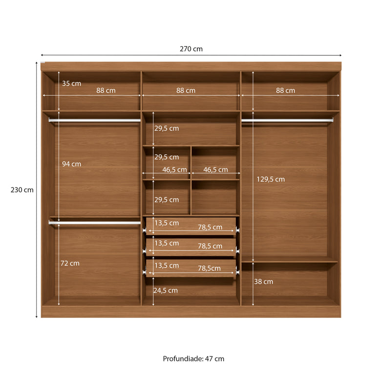 Guarda-Roupa Casal 6 Portas e 3 Gavetas T580 Kappesberg