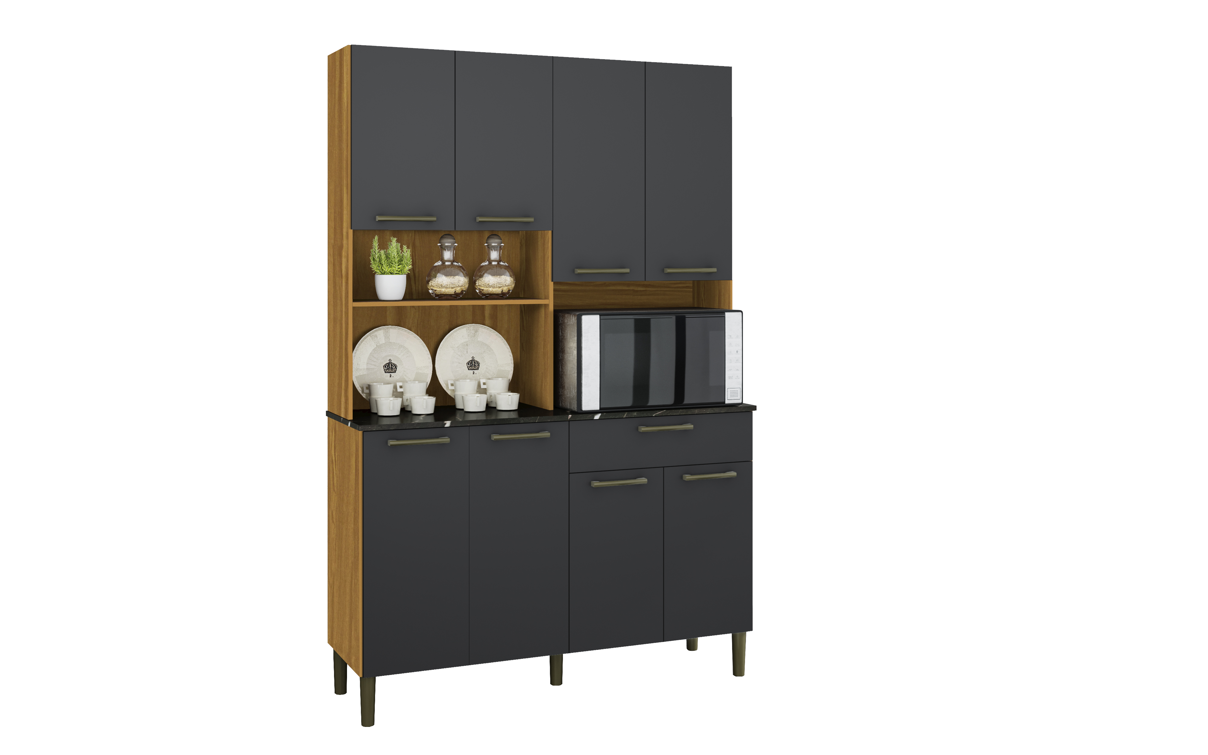 Cozinha Compacta 8 Portas 1 Gaveta Tannat Ronipa - AMENDOA/ CHUMBO