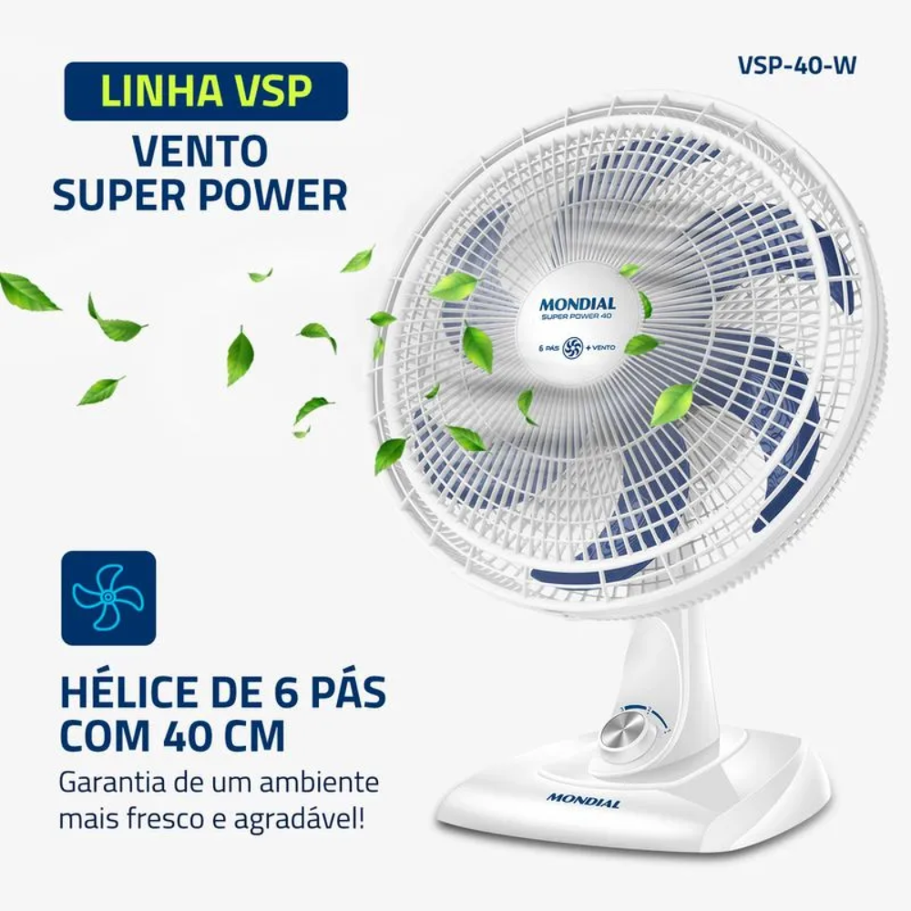 Ventilador de Mesa Mondial VSP-40-W 40cm 6 Pás - BRANCO