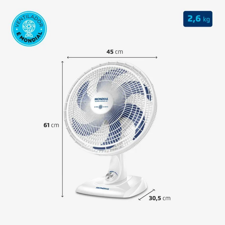 Ventilador de Mesa Mondial VSP-40-W 40cm 6 Pás