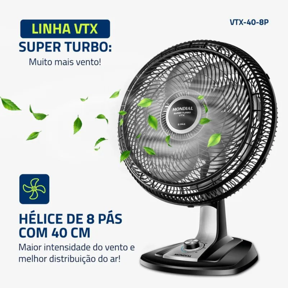 Ventilador de Mesa Mondial VTX-40 40cm 8 Pás - PRETO