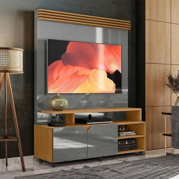 Home Para TV até 55" 2 Portas Berlim Lukaliam - CINZA PER/TAUARI RIPADO