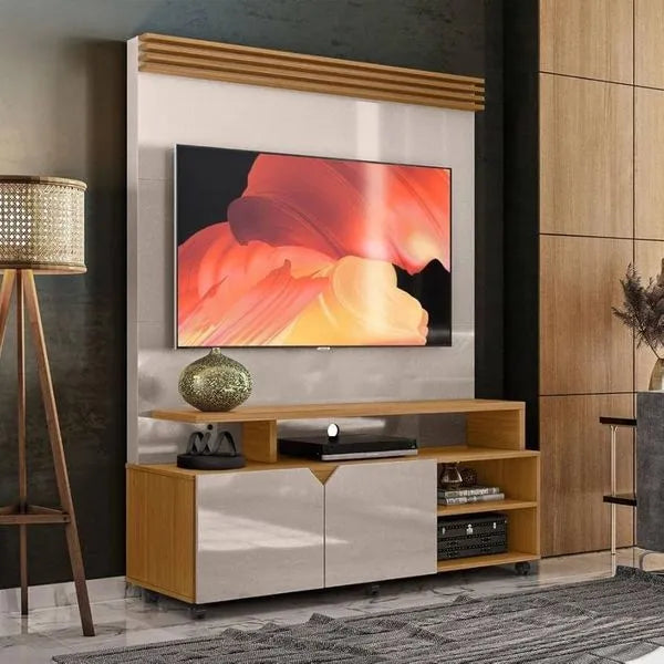 Home Para TV até 55" 2 Portas Berlim Lukaliam - OFF WHITE PEROLIZADO RIPADO