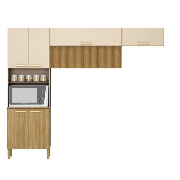 Cozinha Compacta 9  Portas Urbane Kit's Paraná - FREIJO VANILLA RIPADO